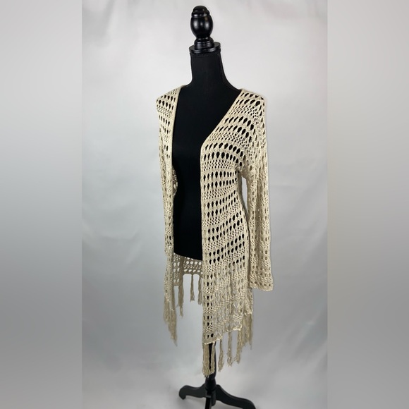 Open Knit Cardigan Taupe Large - Picture 1 of 9